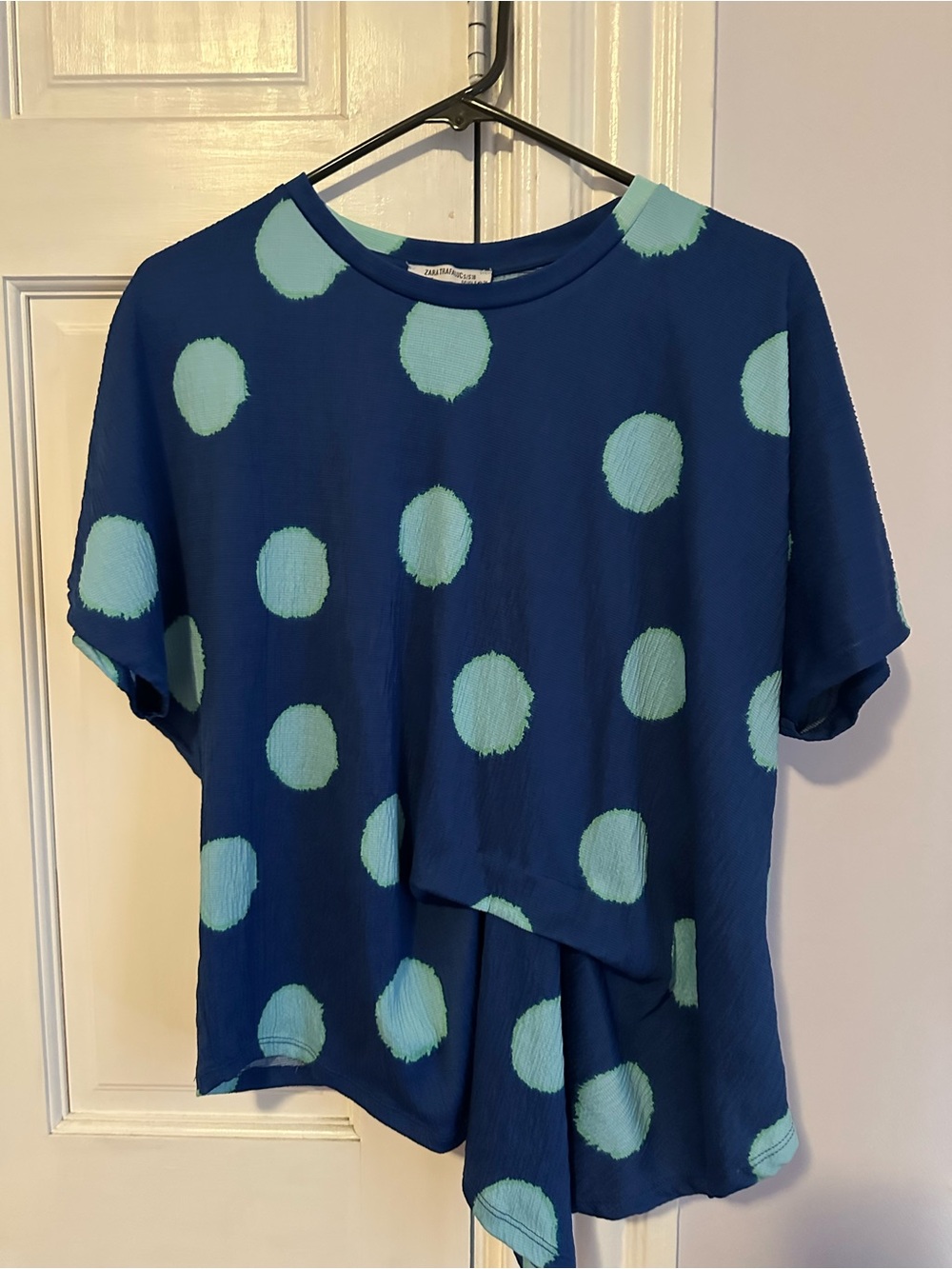 Zara Women’s Navy Blue Polka Dot Short Sleeve Top